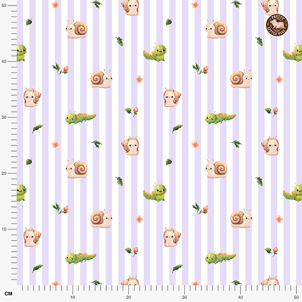 Organic fabric  -  Schnecken und Raupen Stripes lilac