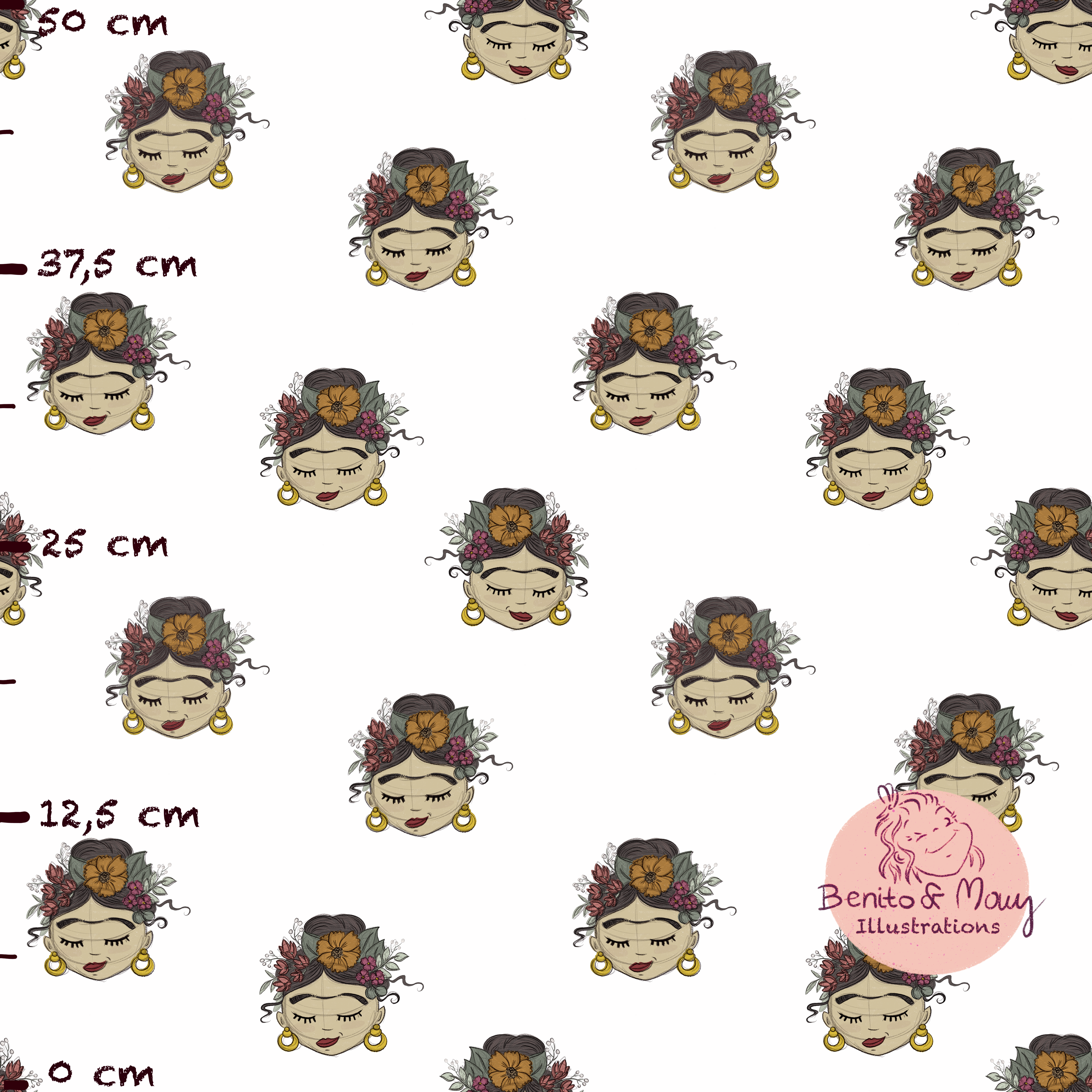 Bio Fabric - Frieda Flower Power white by Benito Und Maus Illustrations in white colors