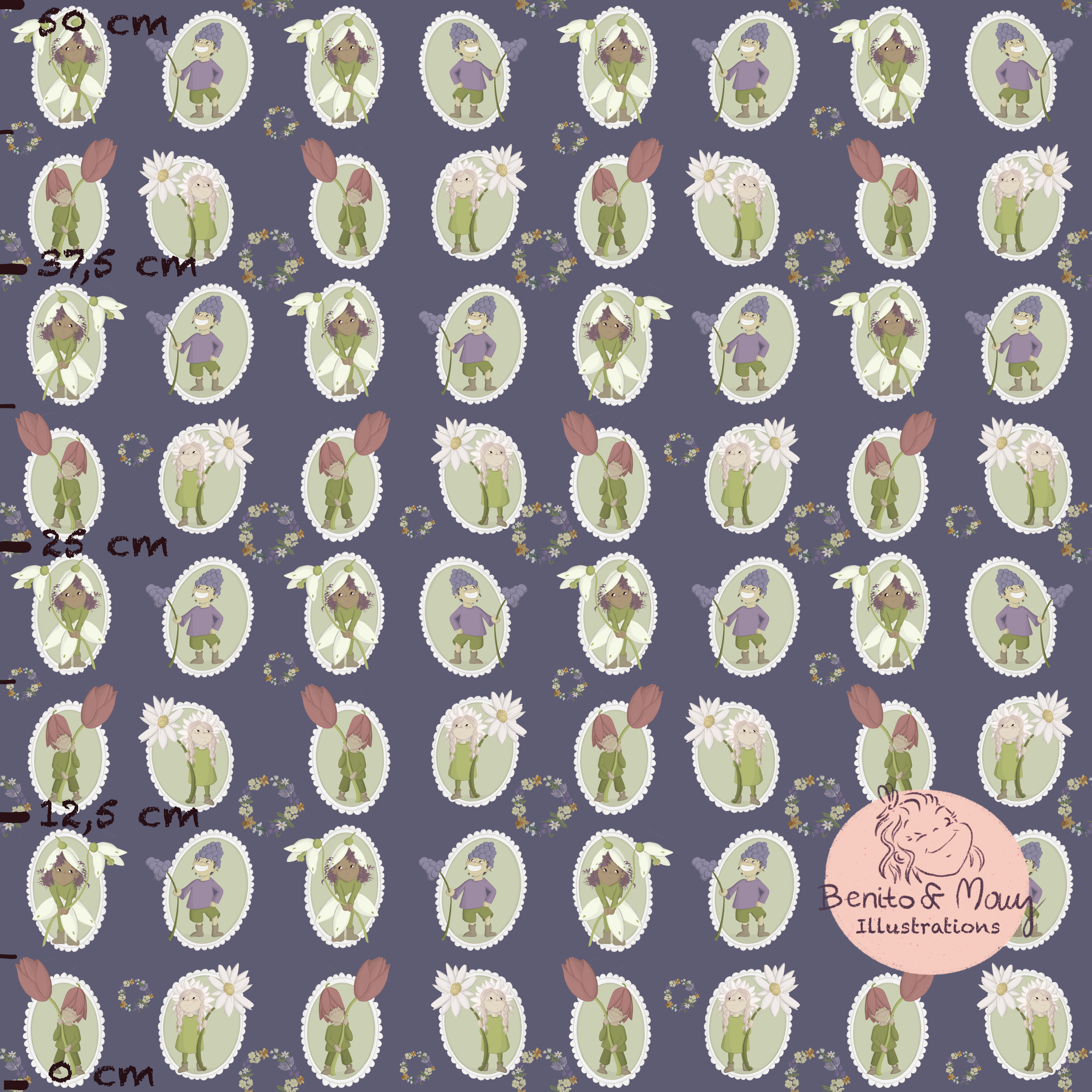 Bio Stoff  - Spring Magic Dunkelblau Gross - BenitoUndMausIllustration, blau, Floral & Blumen