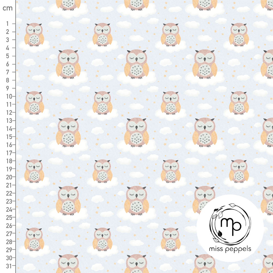 Organic Fabric - Owls by misspeppels in blue
