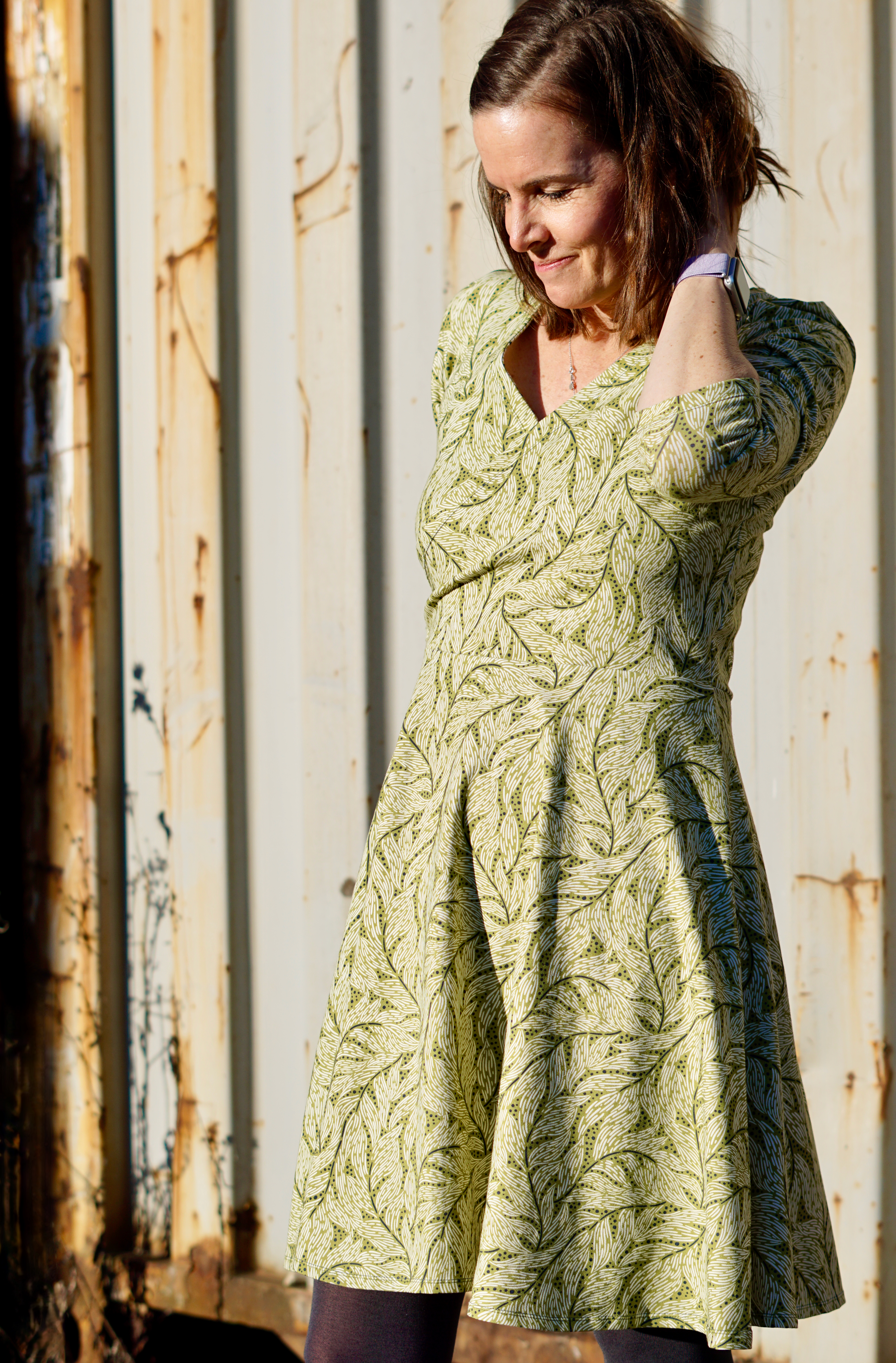 Bio Stoff - Morgenlicht Boho Blätter grün