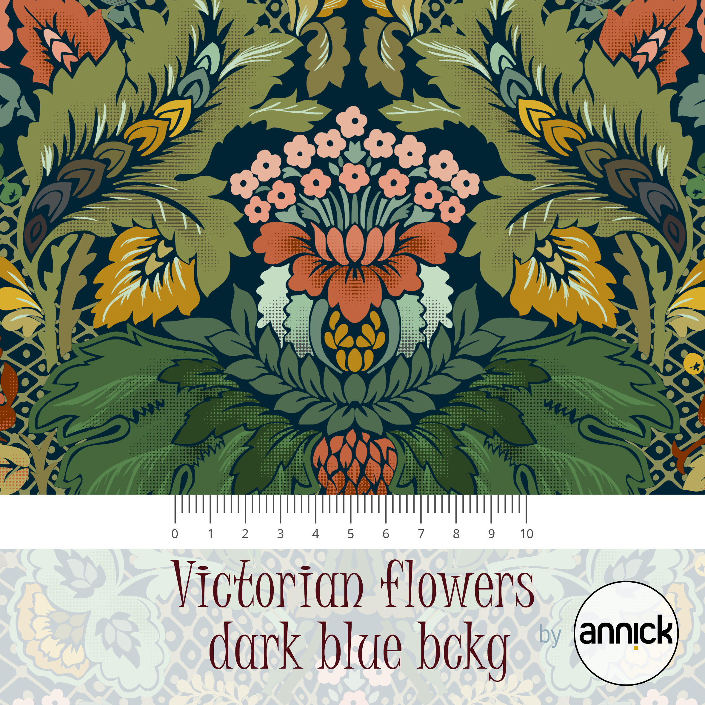 Victorian Flowers Dark Blue  bckg