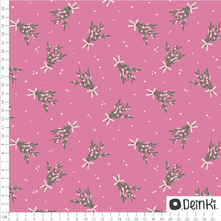 Bio Stoff - Mistelzweige und Schleife rosa