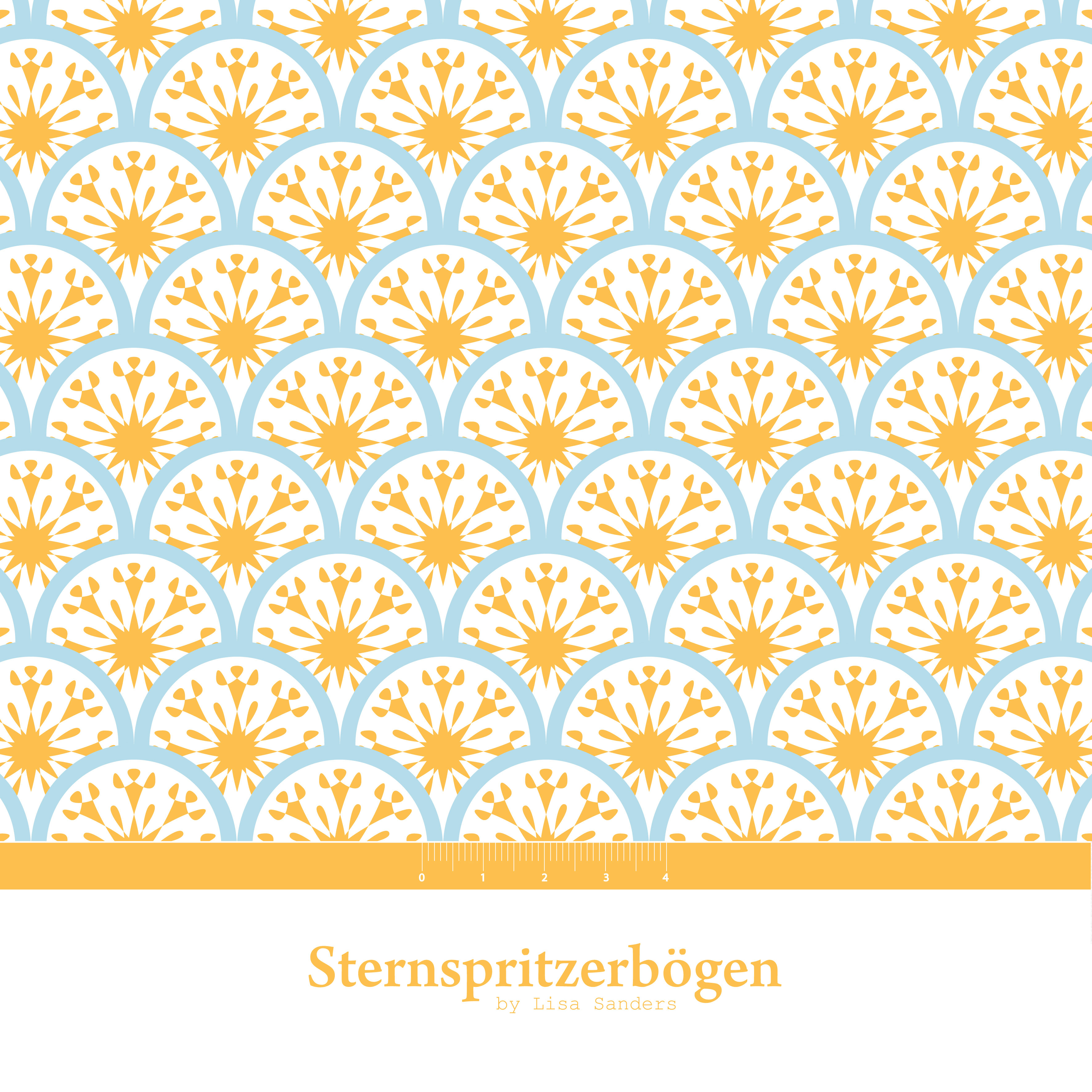Bio Jersey Stoff - Sternspritzerbögen - LisaSanders, weiß, blau, Ornamente, gelb, Abstrakt, Breite 150 cm Bio Jersey Stoff - Sternspritzerbögen - LisaSanders, weiß, blau, Ornamente, gelb, Abstrakt, Breite 150 cm
