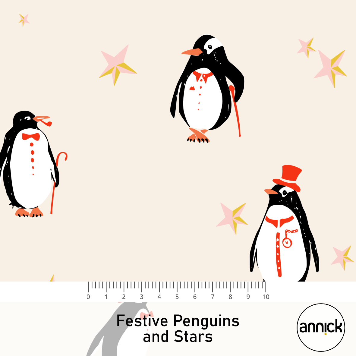 Bio Stoff - Festive Penguins and Stars beige