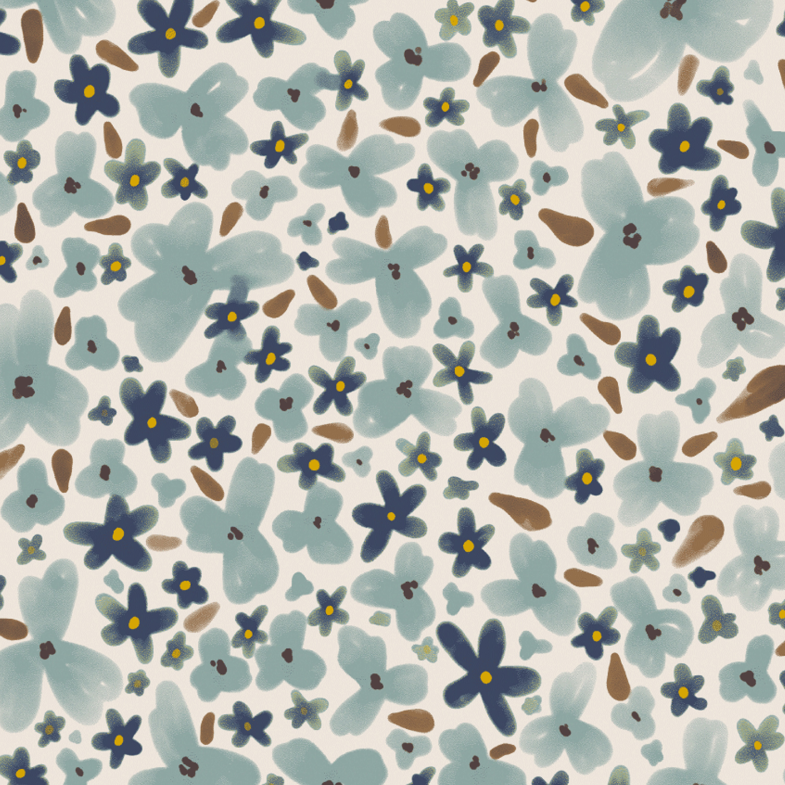 Bio Stoff  - Aquarell Millefleur hellblau