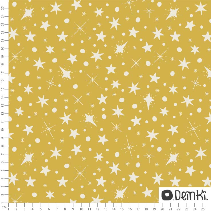 Bio Webware Stoff - Sternenhimmel Gelb - Deinki, gelb, Weihnachten, Sterne, 100% Bio-Baumwolle Bio Webware Stoff - Sternenhimmel Gelb - Deinki, gelb, Weihnachten, Sterne, 100% Bio-Baumwolle
