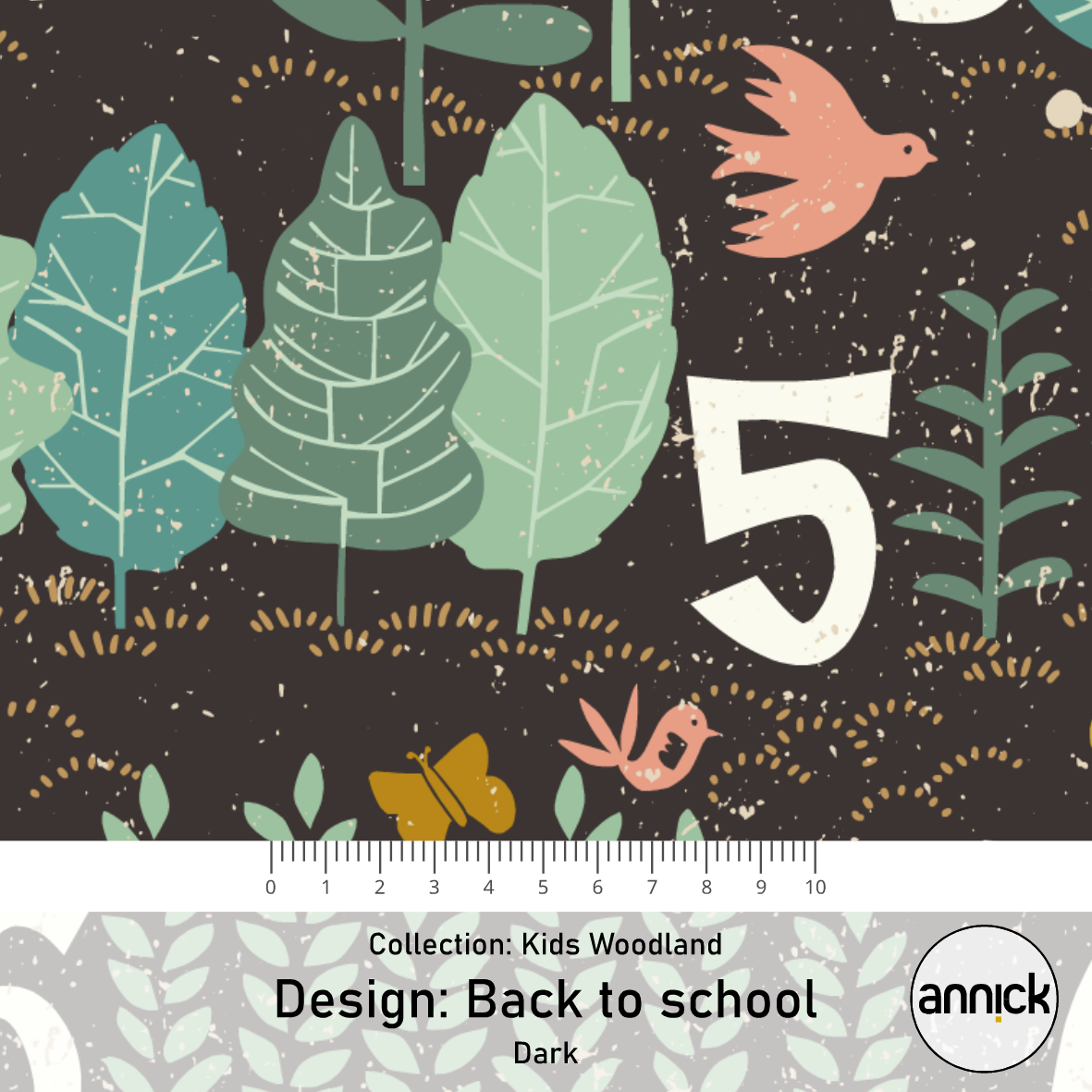 Bio Webware Stoff - Kids Woodland School Dark - Annick, Wald, Buchstaben & Zahlen, schwarz, 100% Bio-Baumwolle Bio Webware Stoff - Kids Woodland School Dark - Annick, Wald, Buchstaben & Zahlen, schwarz, 100% Bio-Baumwolle