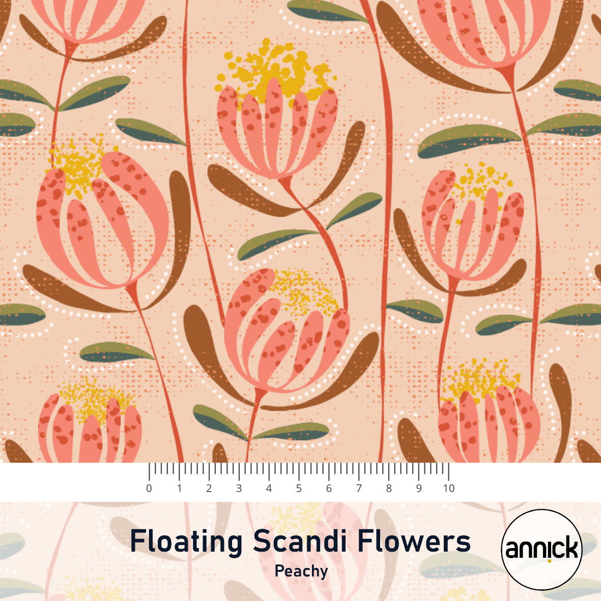 Bio Stoff  -  Scandi Flower Peachy - Annick, Blätter & Ranken, bunt