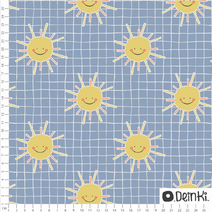Bio Stoff  -  Sonnenschein  - Deinki, blau, Sommer, Kariert, Sonne, Mond und Sterne