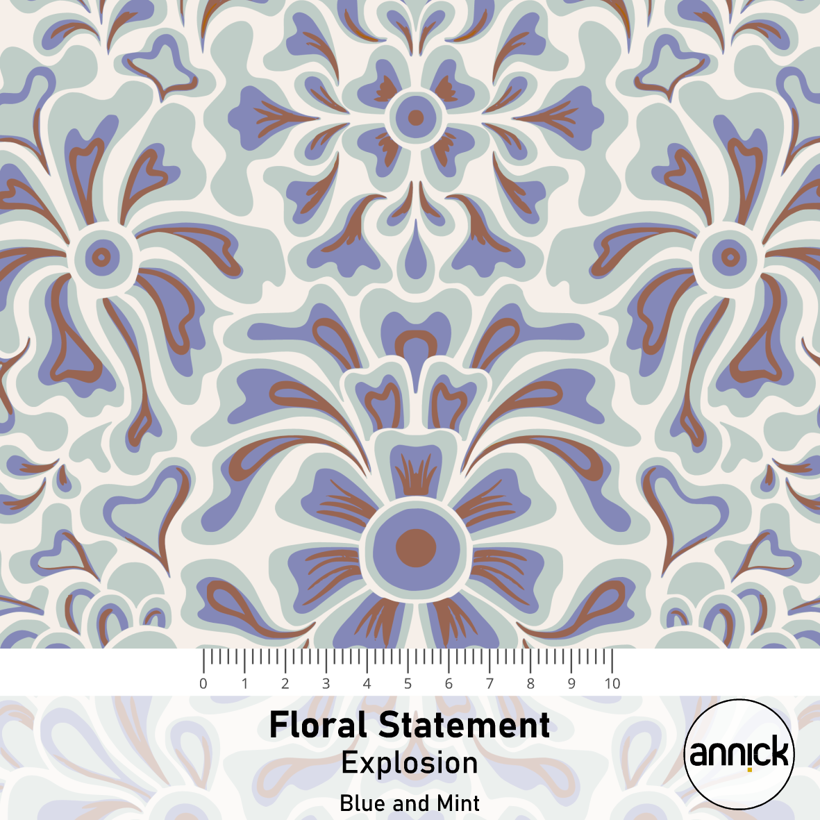 Bio Stoff - Floral Statement Explosion blau, mint