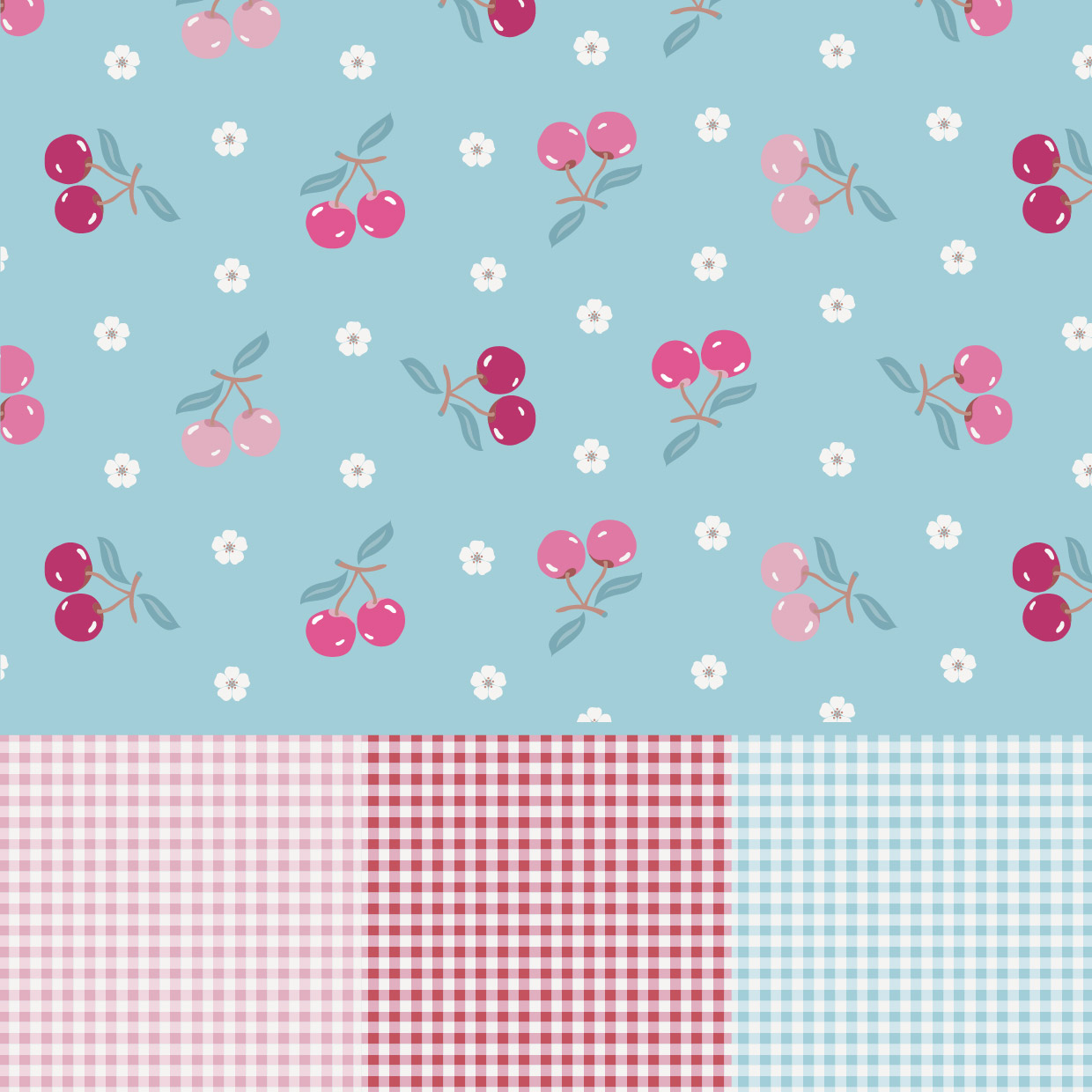 Bio Stoff - Cherry Picknick Blau von Evi Roider in blau Bio Stoff - Cherry Picknick Blau von Evi Roider in blau