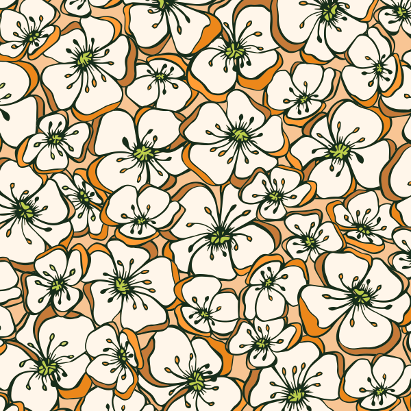 Bio Stoff  - Obstblüten beige, orange