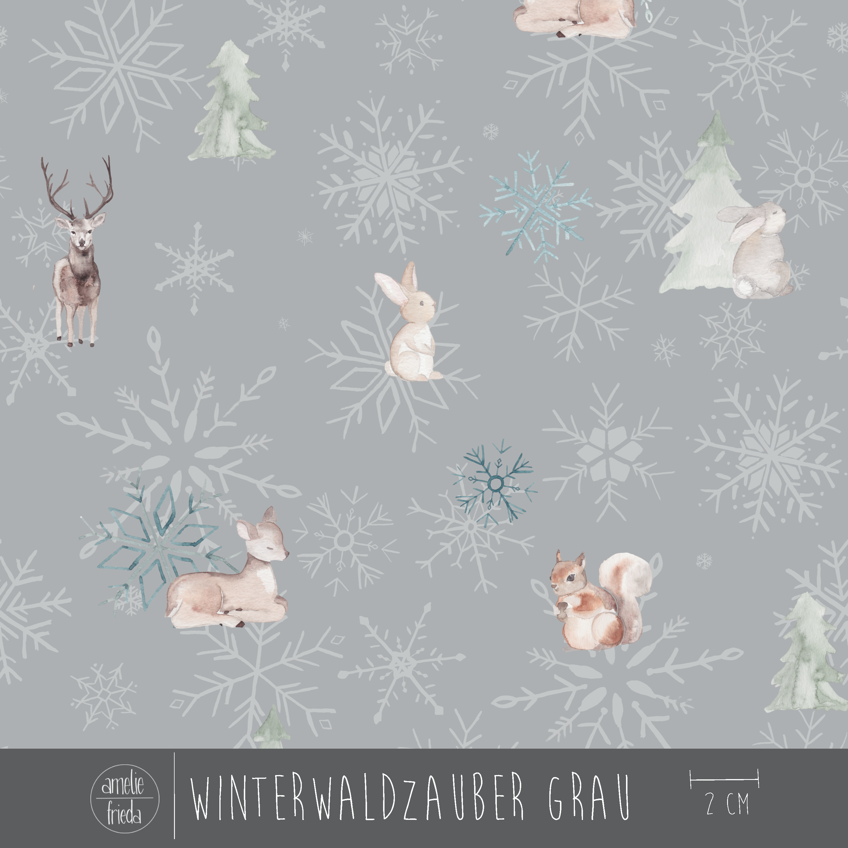 Bio Stoff - Winterwaldzauber grau
