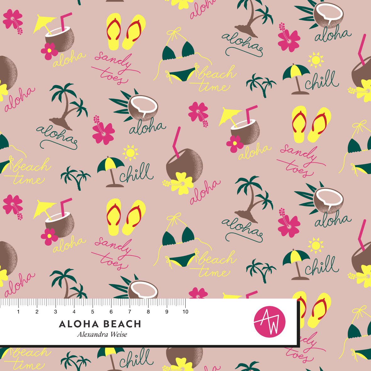Bio Summersweat Stoff  - Aloha Beach - AlexandraWeise, rosa, Maritim Breite 150 cm