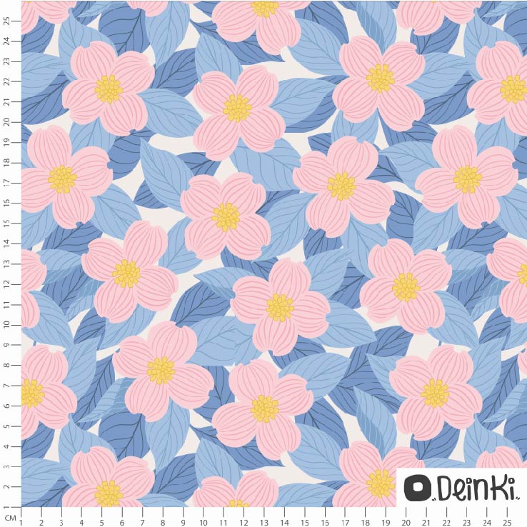 Bio Stoff  - Hartriegelblumen Weiss Rosa - Deinki, rosa, Floral & Blumen, Frühling 
