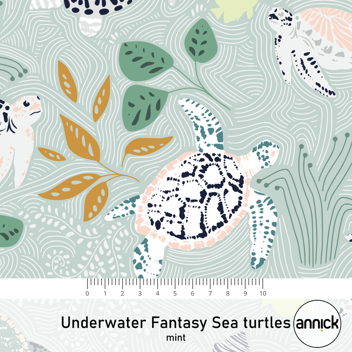 Bio Stoff  - Underwater Fantasy Sea Turtles Mint - Annick, mint, Maritim, Tiere