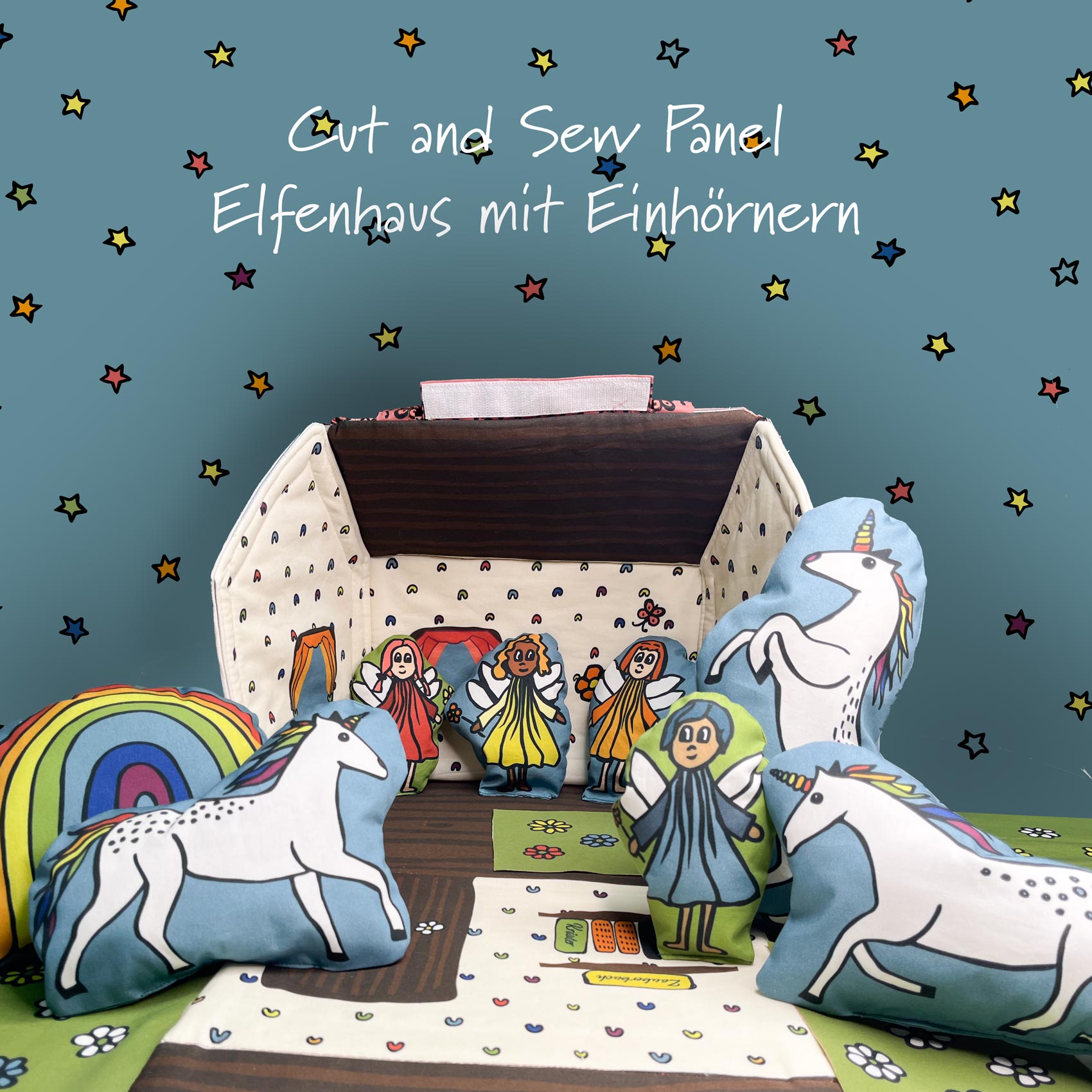 Bio Stoff - 1,50 m Panel Elfenwaldhaus von Andrea Muehlbauer