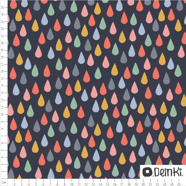 Bio Webware Stoff - Bunte Regentropfen Navy - Deinki, bunt, Wetter, blau, 100% Bio-Baumwolle Bio Webware Stoff - Bunte Regentropfen Navy - Deinki, bunt, Wetter, blau, 100% Bio-Baumwolle