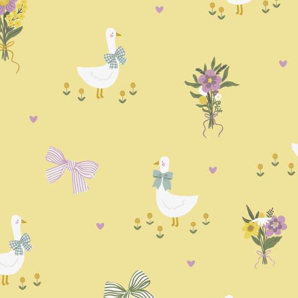 Organic fabric - Gänse und Blümchen yellow
