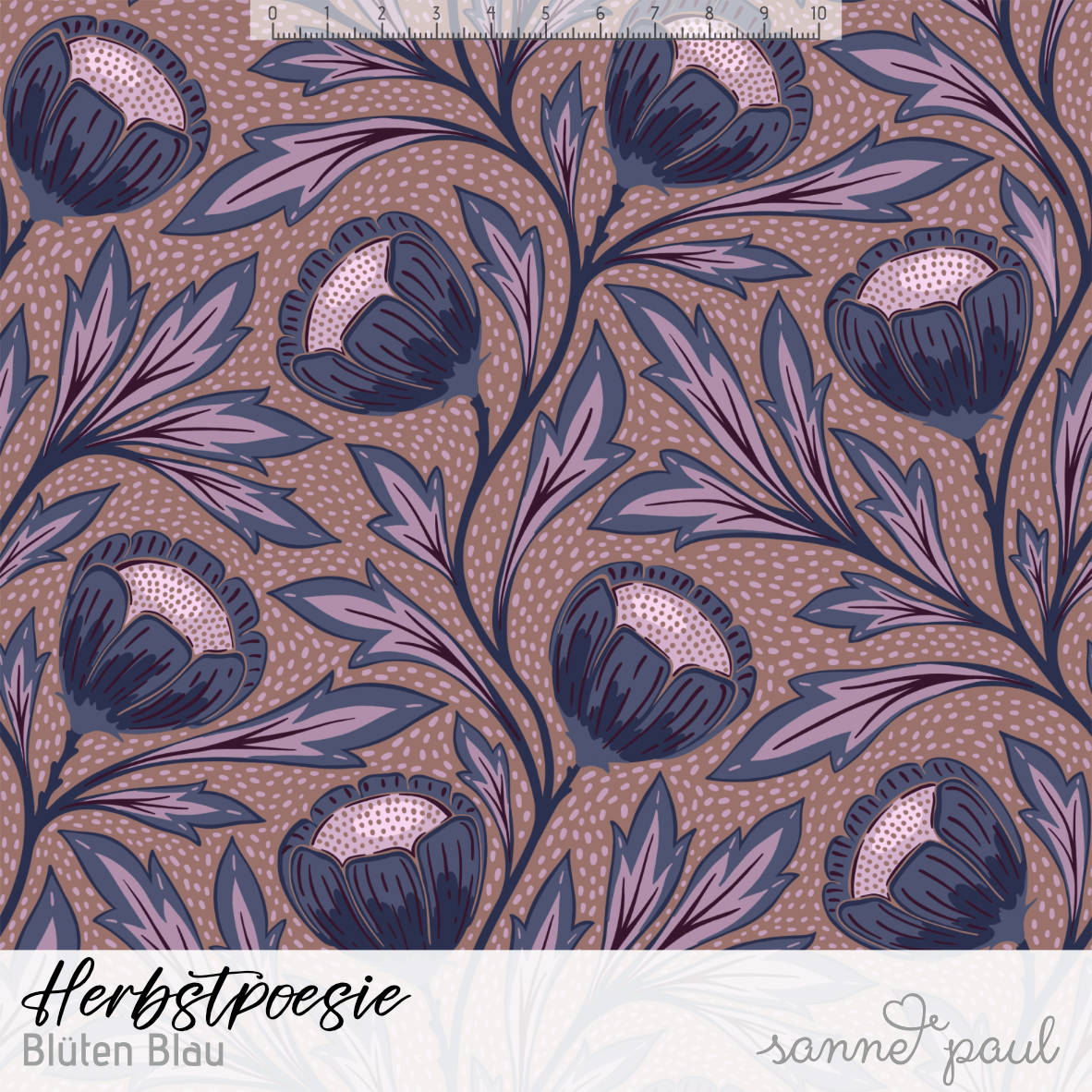 Bio Fabric - Autumn Poetry Flowers Blue by Sanne Paul in blue