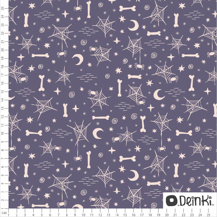 Bio Stoff - Halloween Spinnennetz Skelett Violett von Deinki in lila