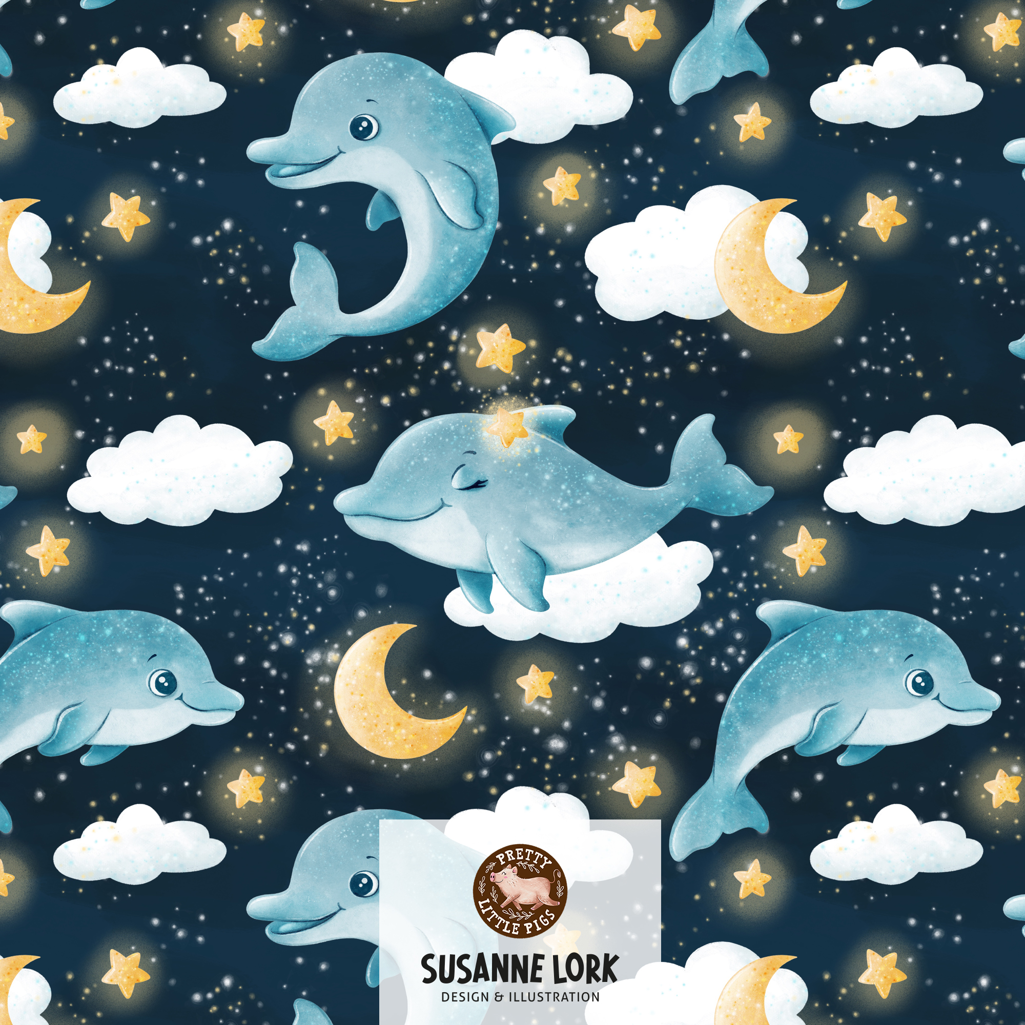 Bio Stoff - Stella The Dolphin Nightsky von Pretty Little Pigs in blau