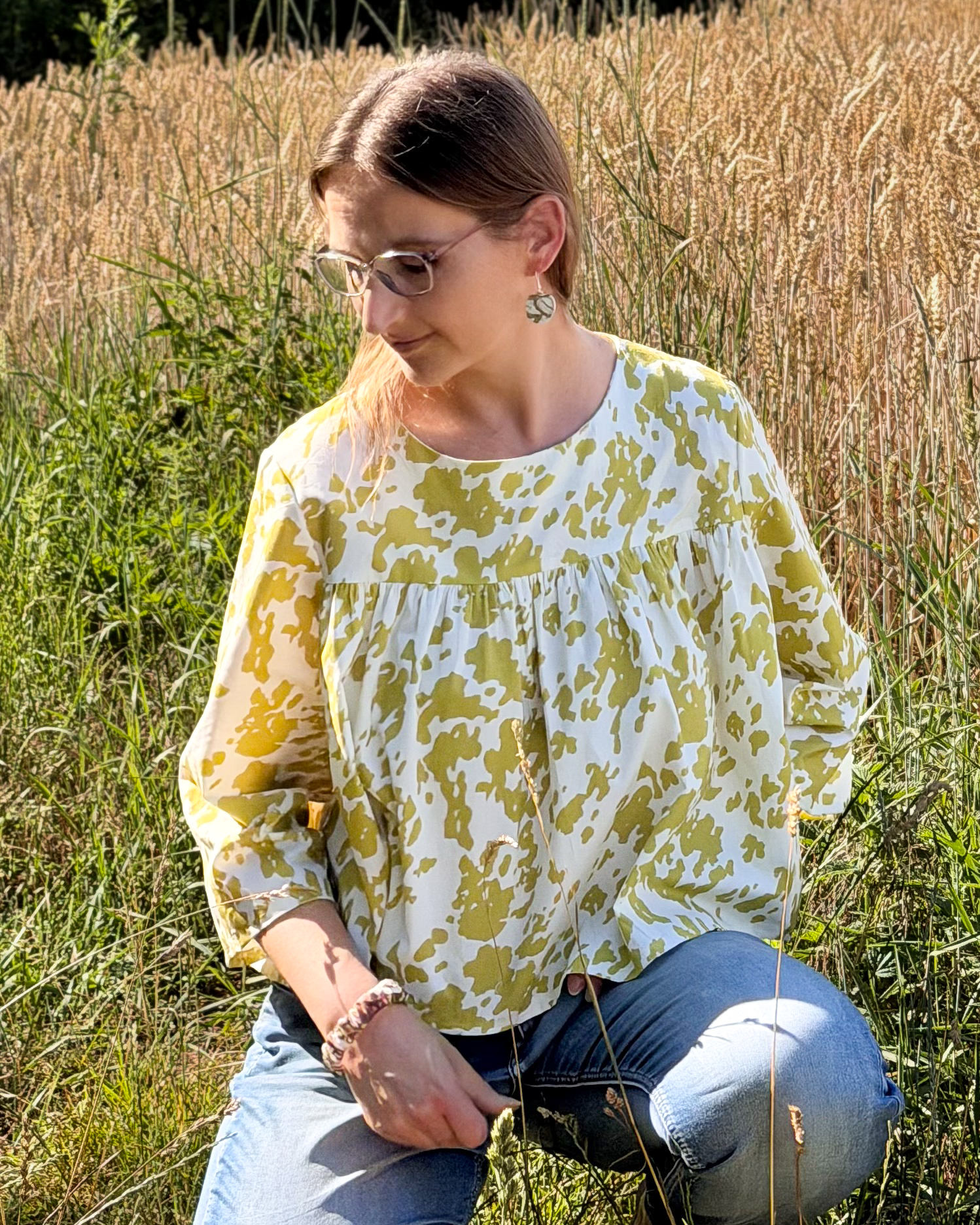 Bio Stoff  - Sommergold Kuhfell grün