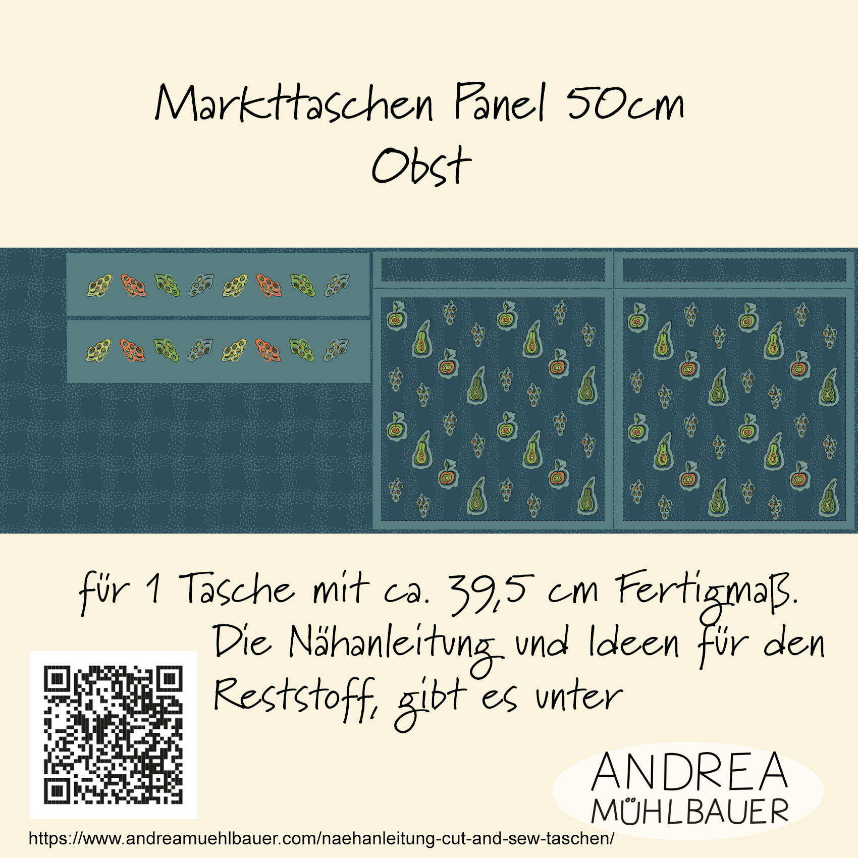 Organic Fabric - Market Bag Fruits by Andrea Muehlbauer in green