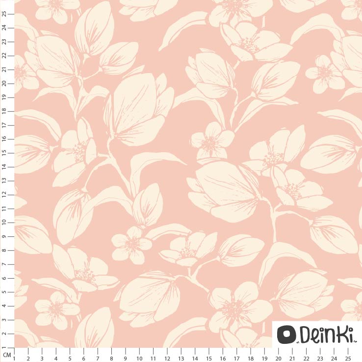 Bio Webware Stoff  - Magnolien Weiss Rosa - Deinki, rosa, Floral & Blumen , 100% Bio-Baumwolle