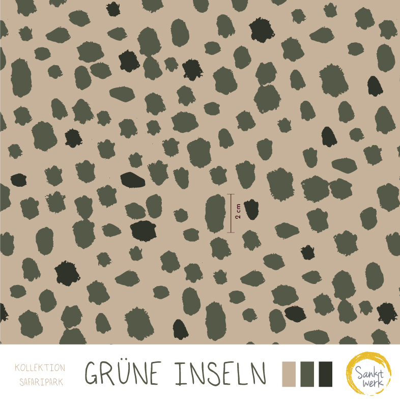 Bio Stoff  -  Grüne Inseln  - Sanktwerk, grün, Punkte