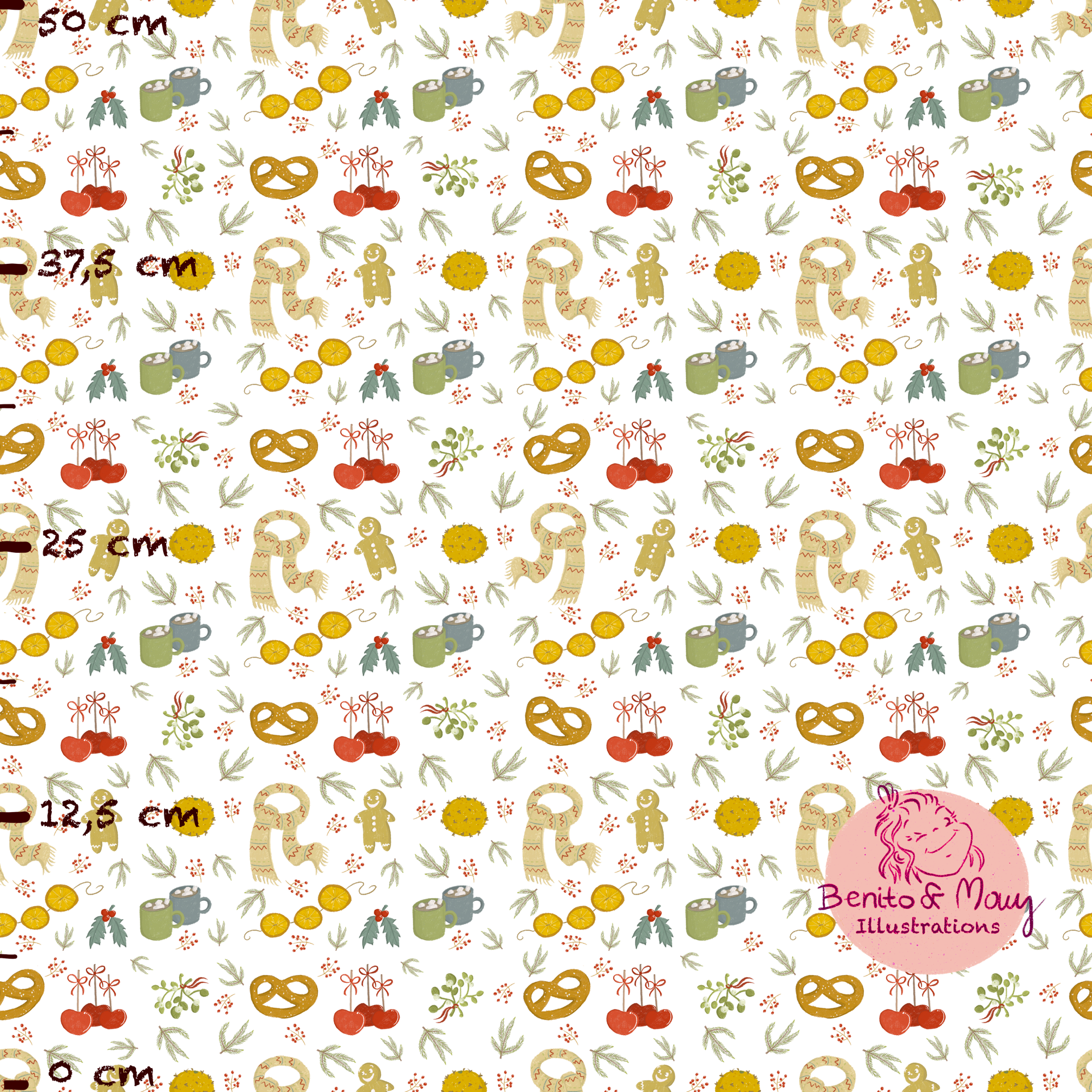 Bio Stoff - Adventfreude Weiss Klein von Benito Und Maus Illustrations in creme und rot