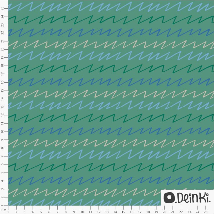 Bio Stoff - Zigzagstreifen Gruen Bunt von Deinki in grün