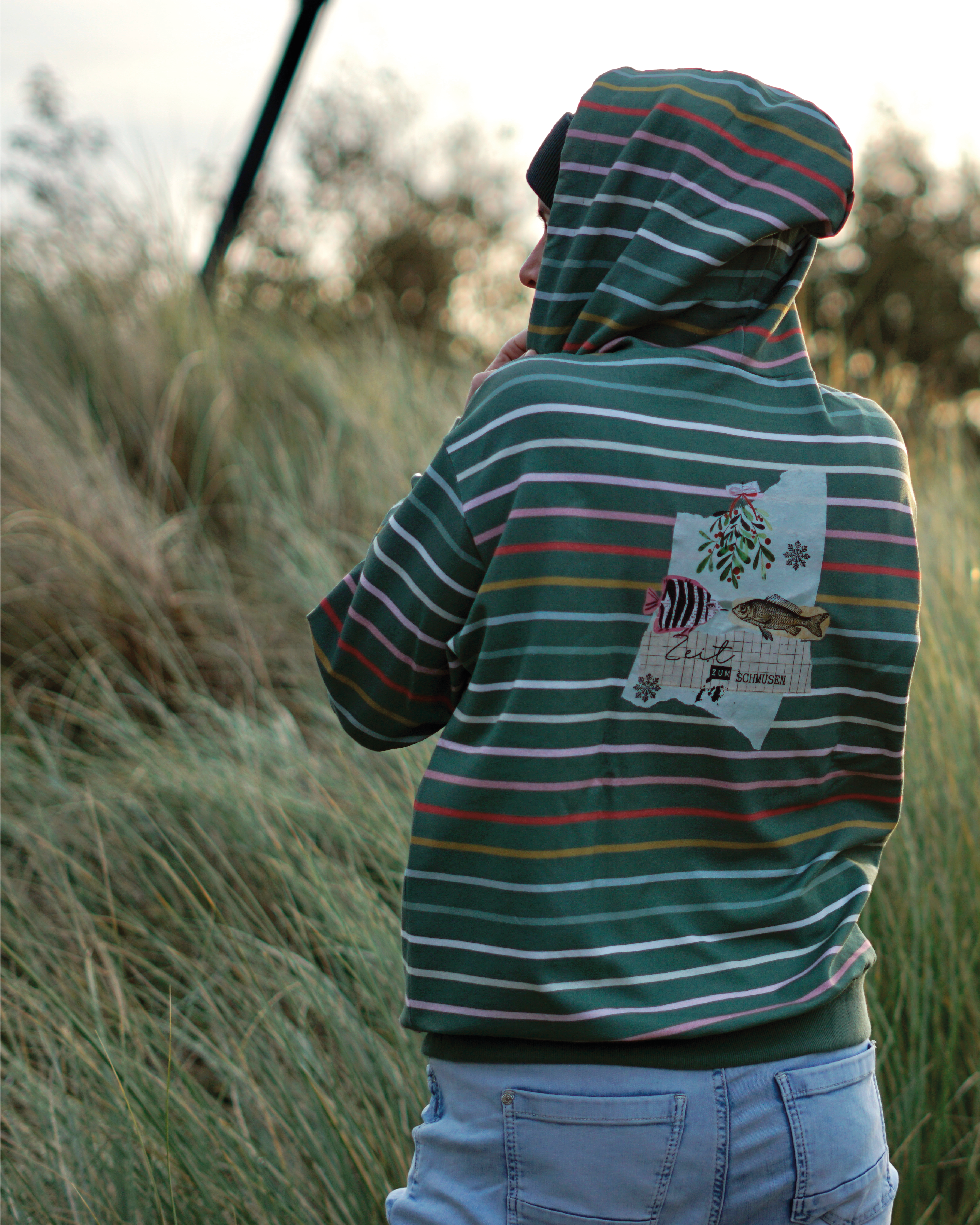 Organic Fabric - Sketchy Stripes cream, colourful