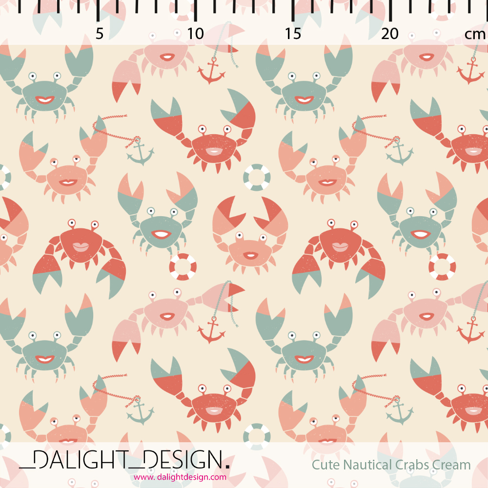 Bio Webware Stoff  -  Cute Nautical Crabs  - DalightDesign, Tiere, creme, Maritim, 100% Bio-Baumwolle