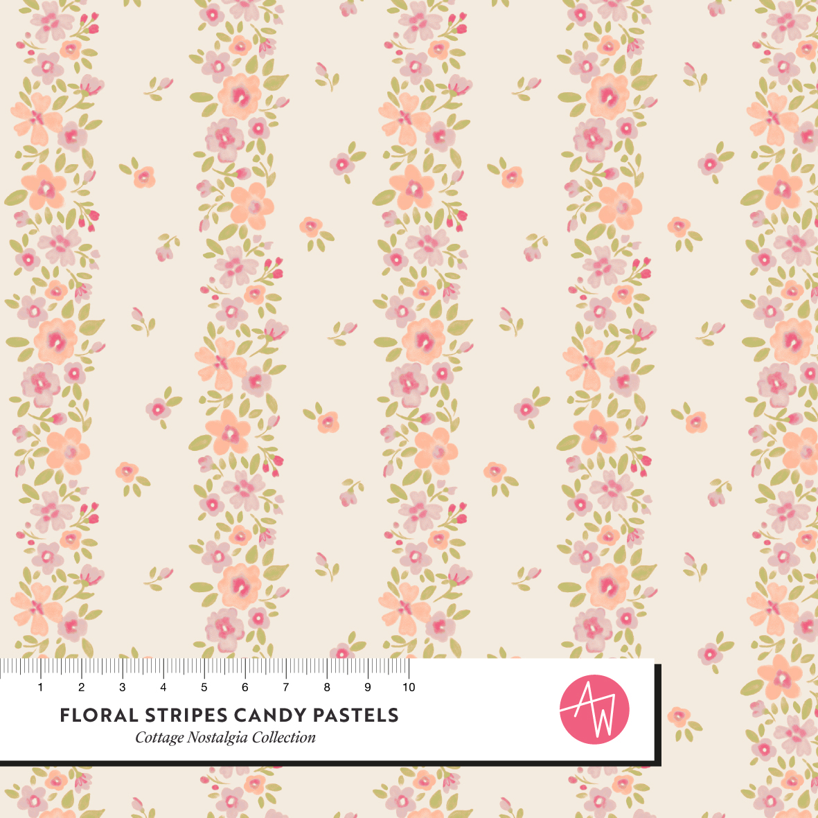 Bio Stoff - Floral Stripes Candy Pastels von Alexandra Weise in rosa