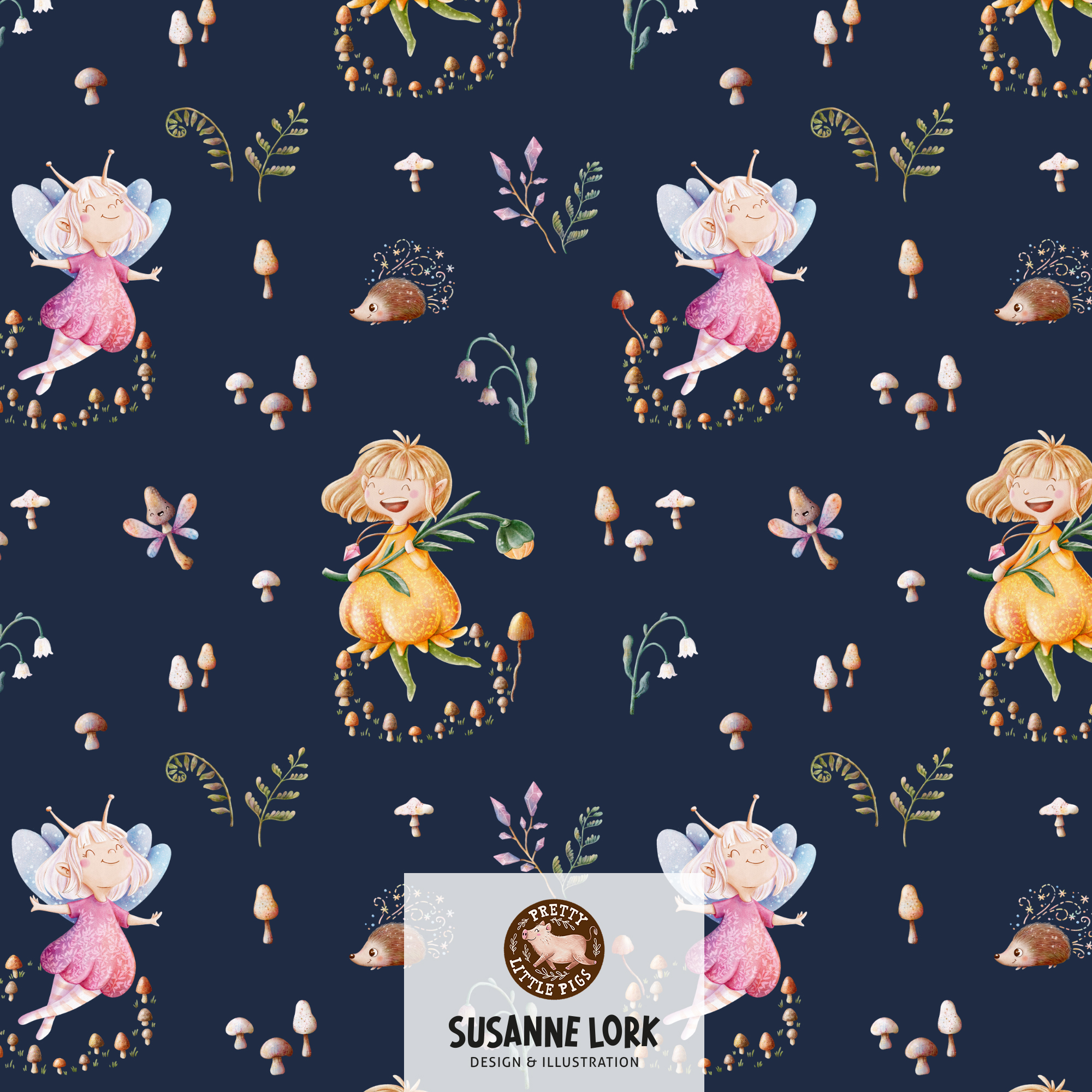 Bio Stoff - Magical Forest Feen Dunkelblau von Pretty Little Pigs in blau
