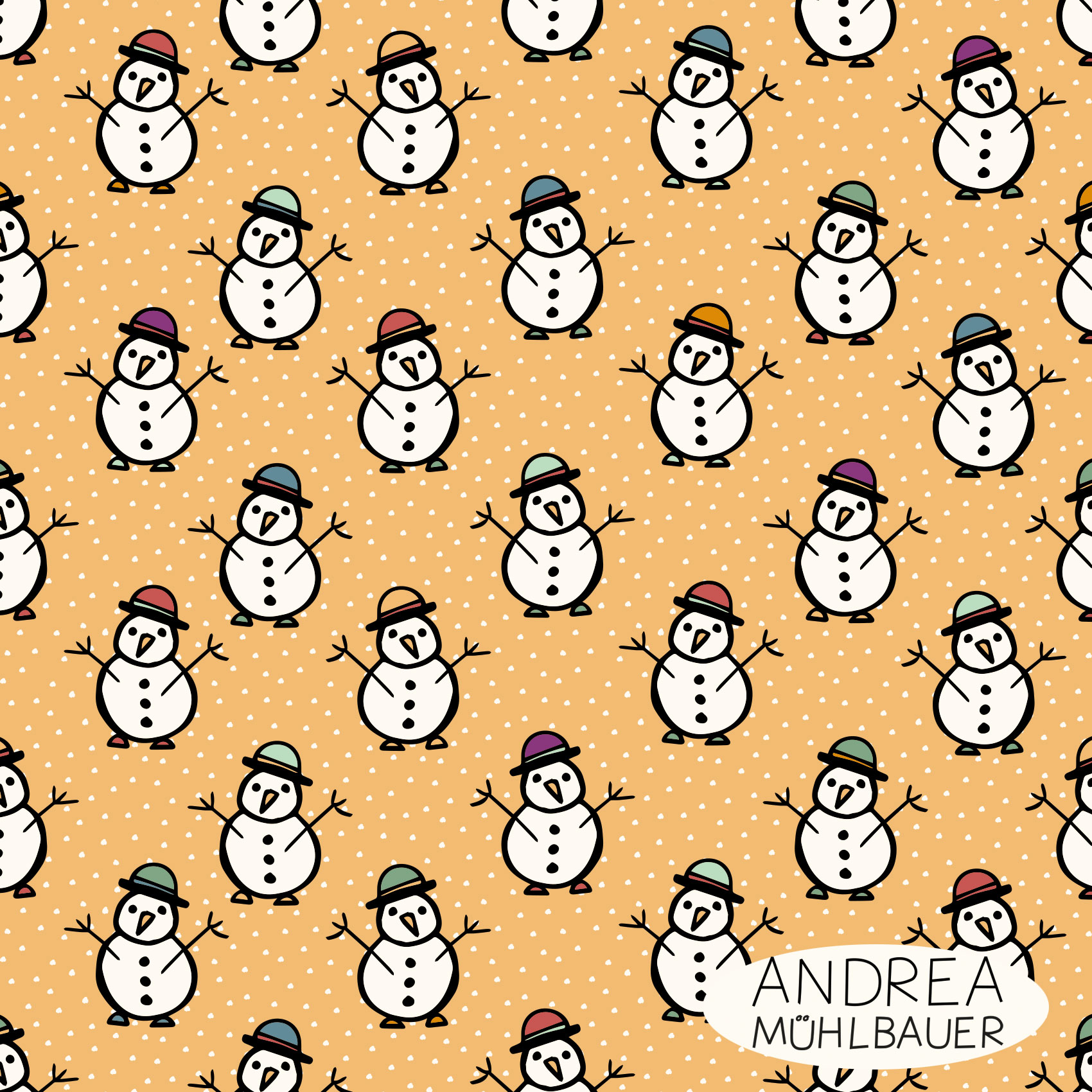 Bio Webware Stoff  - Snowman on soft winter yellow - AndreaMuehlbauer, Winter, gelb, 100% Bio-Baumwolle