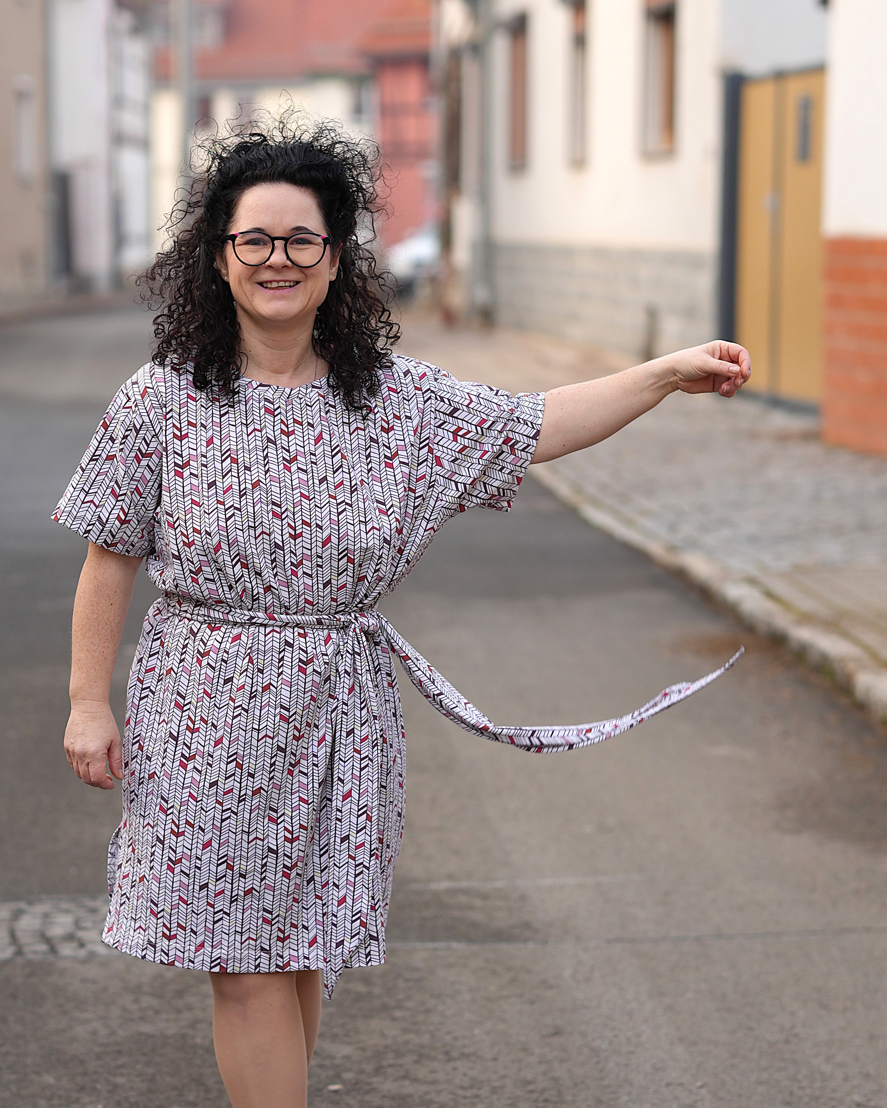 Organic Fabric  - Colourful Herringbone plum
