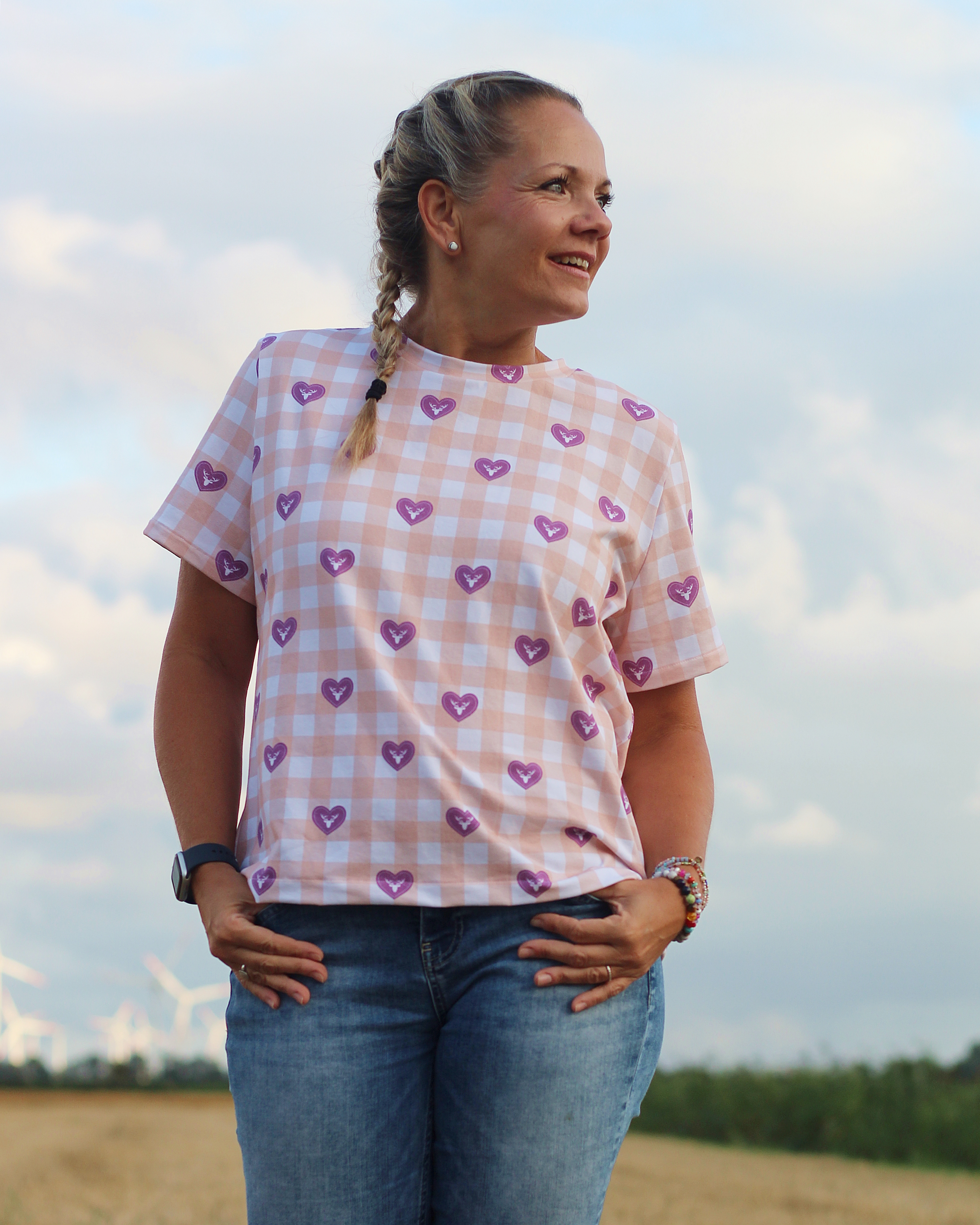 Organic fabric  - Karo mit Herz peach