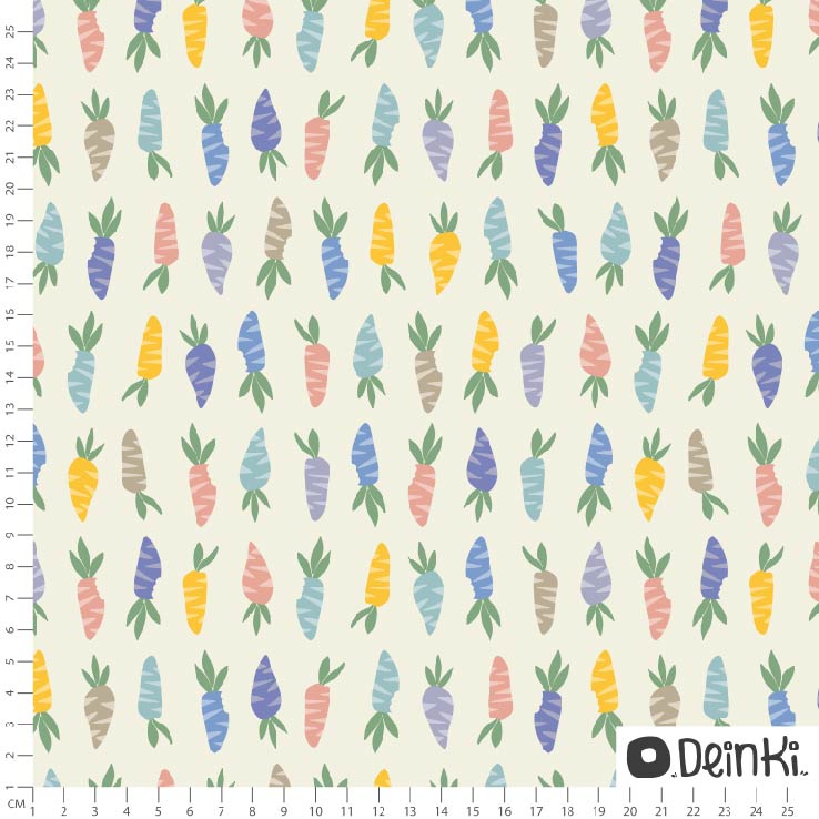 Bio Webware Stoff - Möhrchen Bunt - Deinki, Ostern, Essen, Obst & Gemüse, bunt, 100% Bio-Baumwolle Bio Webware Stoff - Möhrchen Bunt - Deinki, Ostern, Essen, Obst & Gemüse, bunt, 100% Bio-Baumwolle