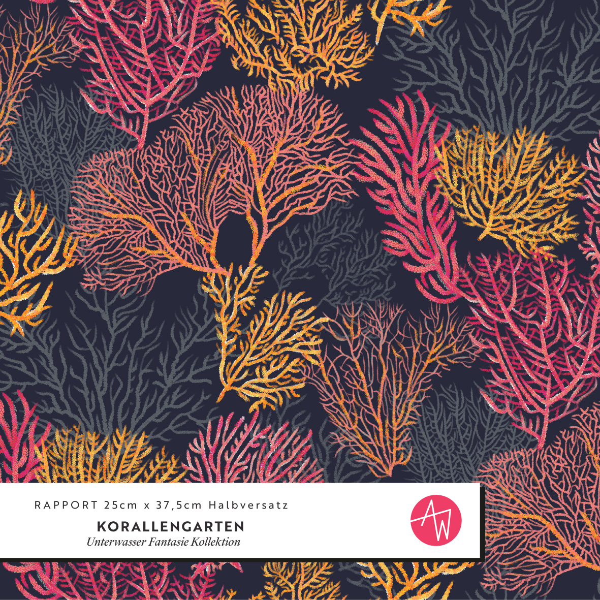 Organic Fabric - Fish Fantasy Navy Pink by Alexandra Weise in blue