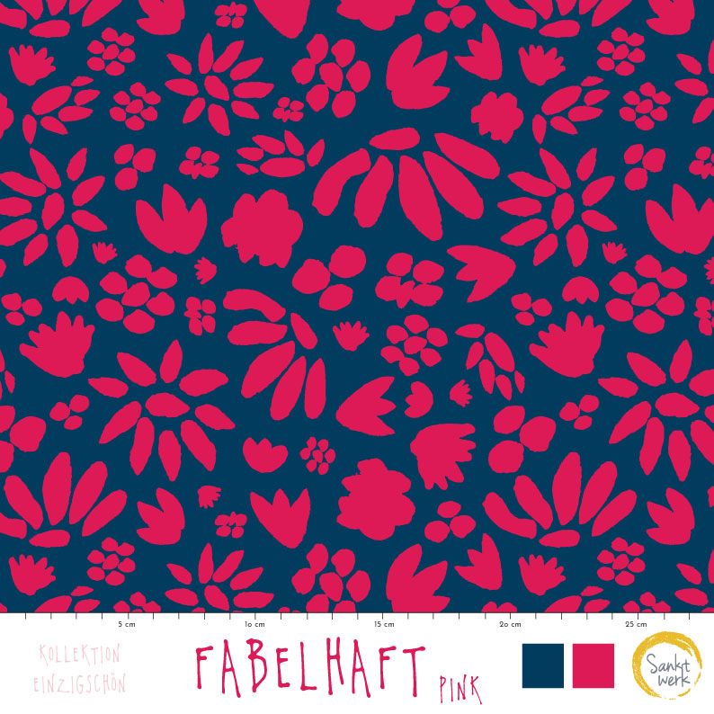 Bio Summersweat Stoff  - Fabelhaft Pink - Sanktwerk, blau, Floral & Blumen Breite 150 cm
