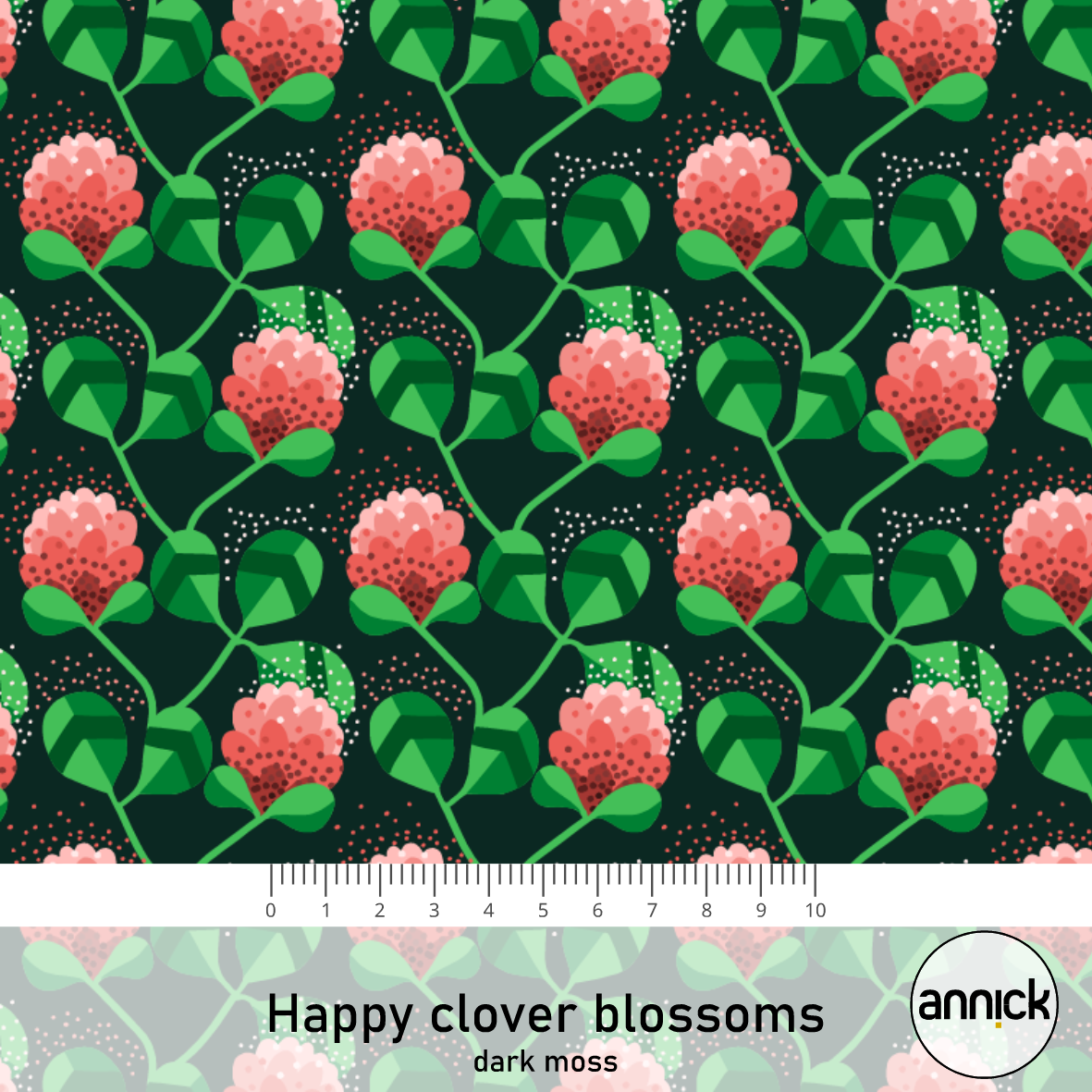Bio Stoff  - Happy Clover Blossom Dark Moss - Annick, schwarz, Floral & Blumen