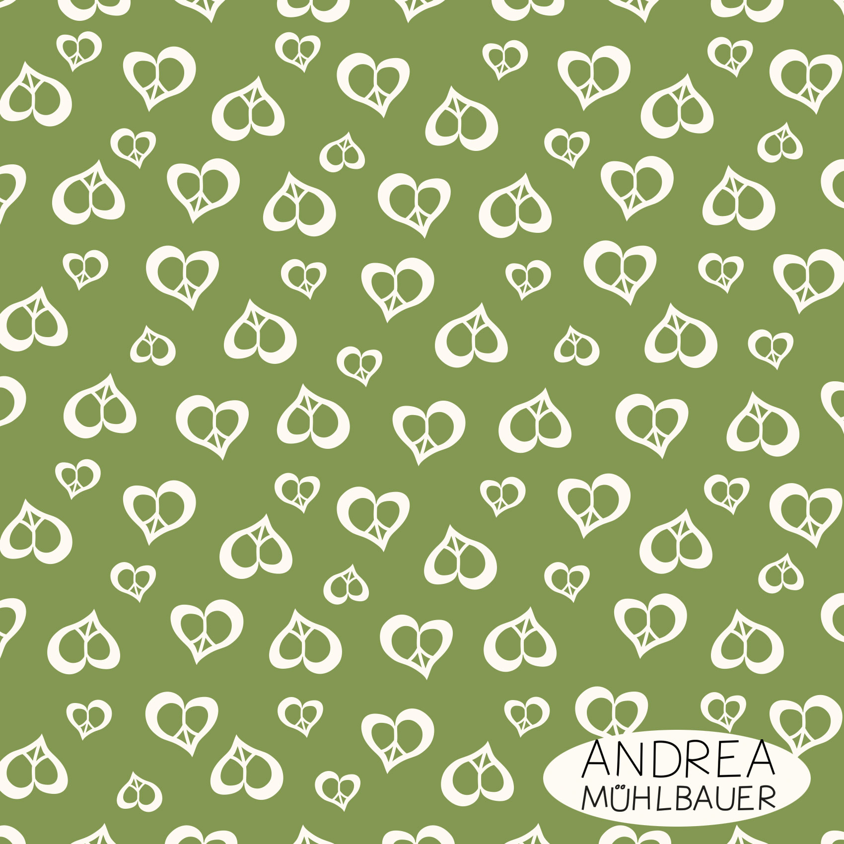 Bio Stoff  - Love and Peace in Green - AndreaMuehlbauer, grün, Herzen