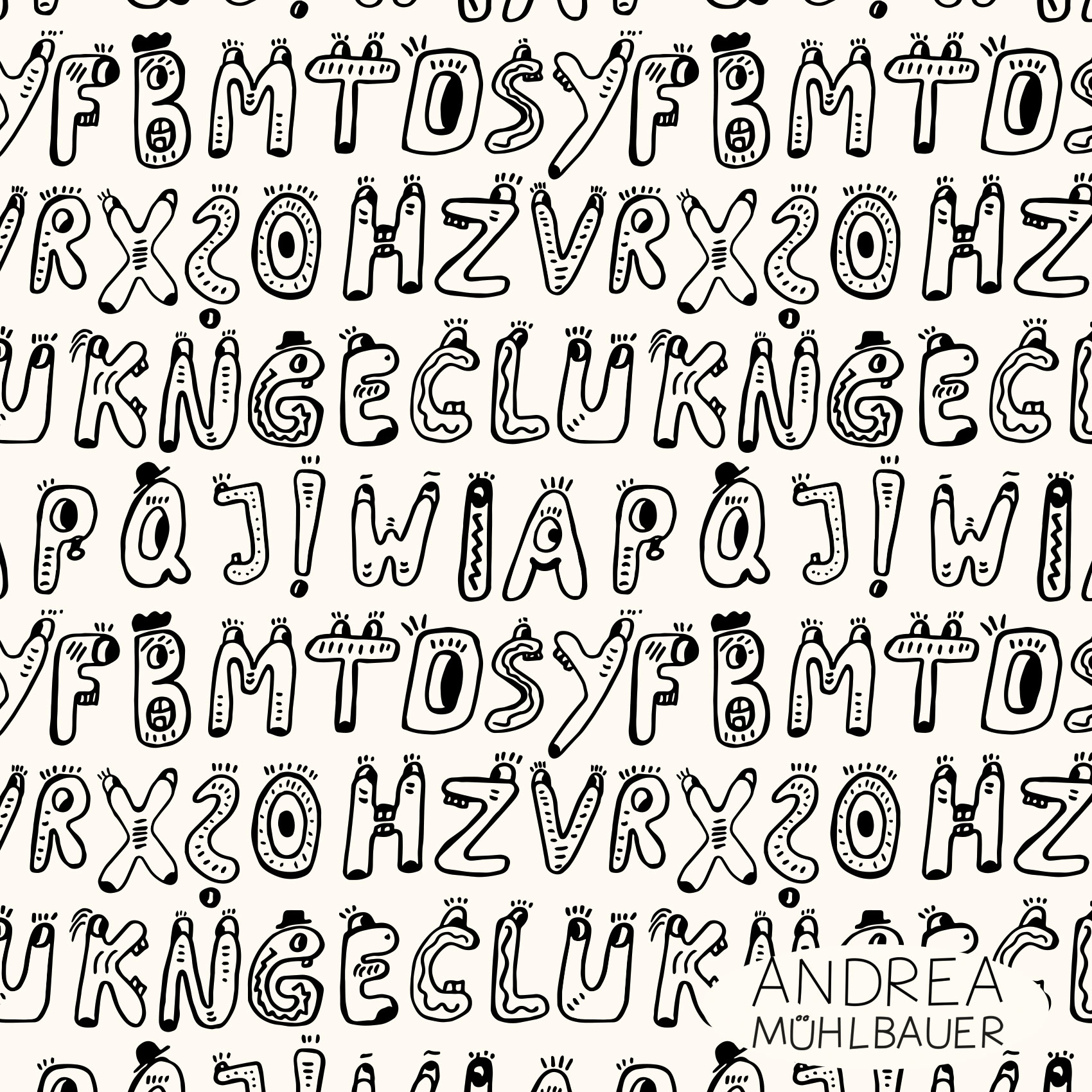 Bio Stoff - Buchstaben A B C S W Ausmaldesign von Andrea Muehlbauer in schwarz