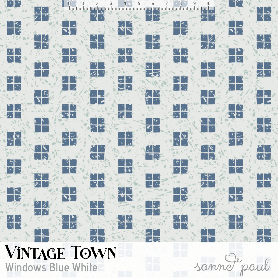 Bio Stoff  - Vintage Town Windows Blue White - SannePaul, blau, Abstrakt