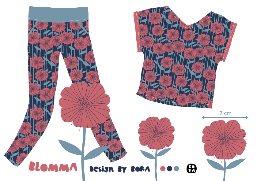 Bio Jersey Stoff - Blomma - Bora, blau, rot, Floral & Blumen, Frühling, Sommer, Breite 150 cm Bio Jersey Stoff - Blomma - Bora, blau, rot, Floral & Blumen, Frühling, Sommer, Breite 150 cm