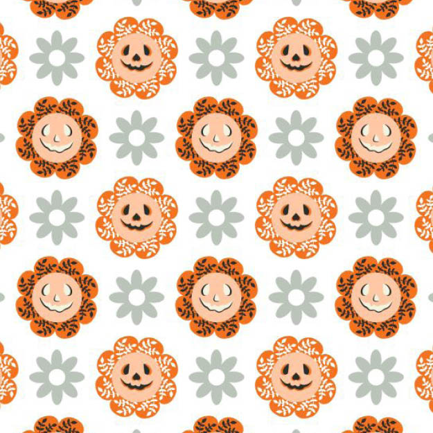 Bio Stoff - Halloweenblumen weiß - misspeppels