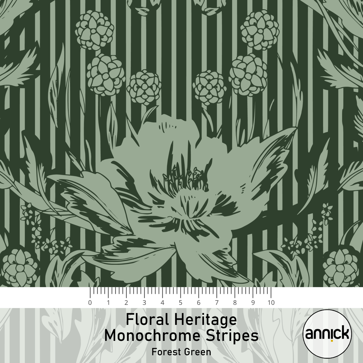 Bio Stoff - Floral Heritage Monochrome Stripes Forest Green von Annick in grün Bio Stoff - Floral Heritage Monochrome Stripes Forest Green von Annick in grün